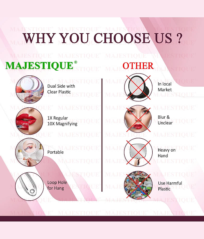 Majestique Dual Side Large Mirror 1X/10X Magnifying Mirror Perfect for Makeup - 1 Pcs Multicolor