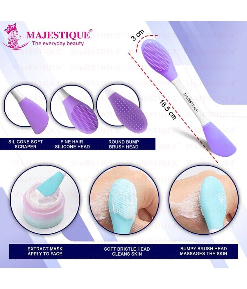 Majestique Facial Head Band, Dual Sided Silicone Brush with Makeup Remover Sponge - Color May Vary