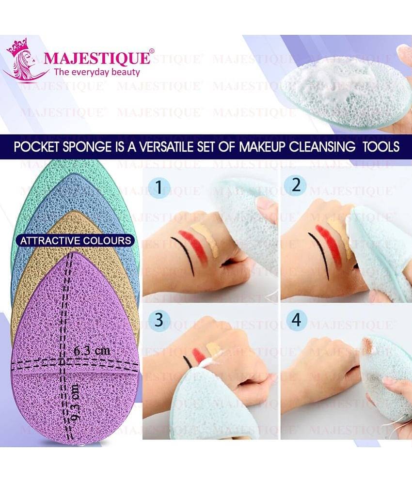 Majestique Facial Head Band, Dual Sided Silicone Brush with Makeup Remover Sponge - Color May Vary