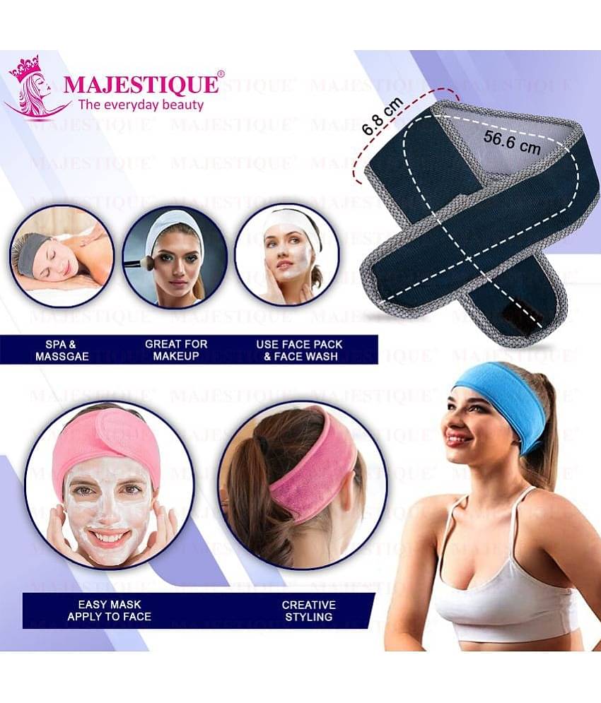 Majestique Facial Head Band, Dual Sided Silicone Brush with Makeup Remover Sponge - Color May Vary