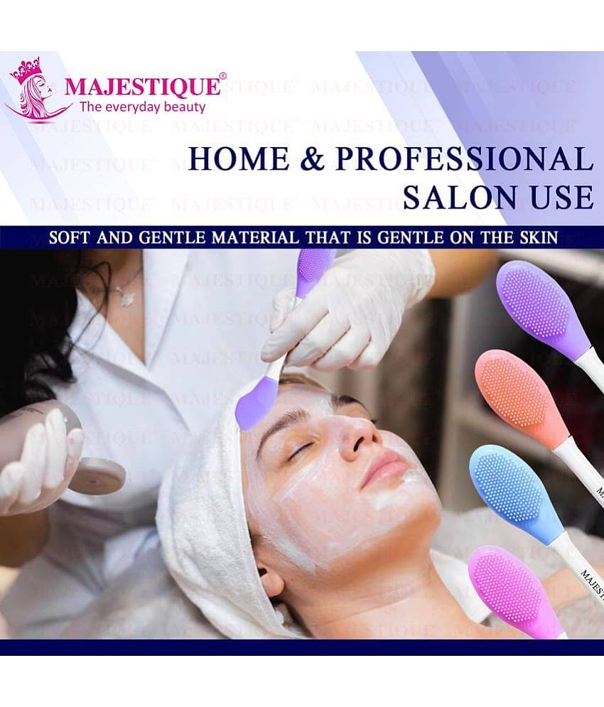 Majestique Facial Head Band, Dual Sided Silicone Brush with Makeup Remover Sponge - Color May Vary