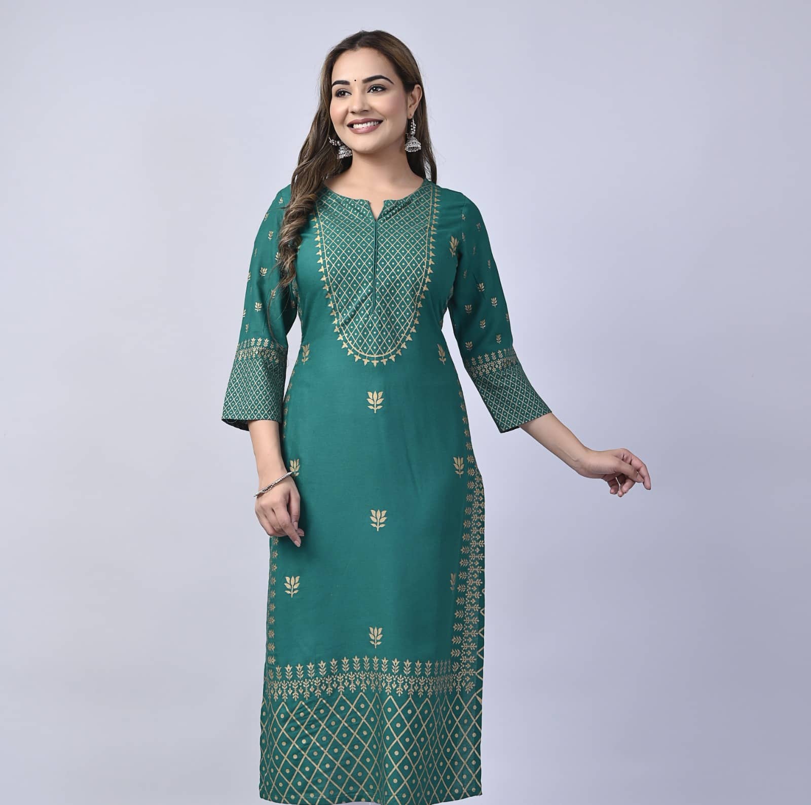 MAUKA - Green Rayon Women's Straight Kurti ( Pack of 1 ) - Kurtis, Tunics | Buy online on ZillyBuy