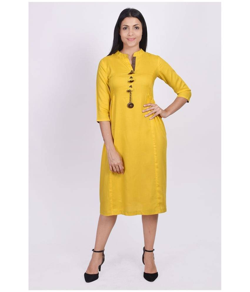 NeshamaKurti - Yellow Rayon Women's A-line Kurti ( Pack of 1 ) NeshamaKurti - Yellow Rayon Women's A-line Kurti ( Pack of 1 )