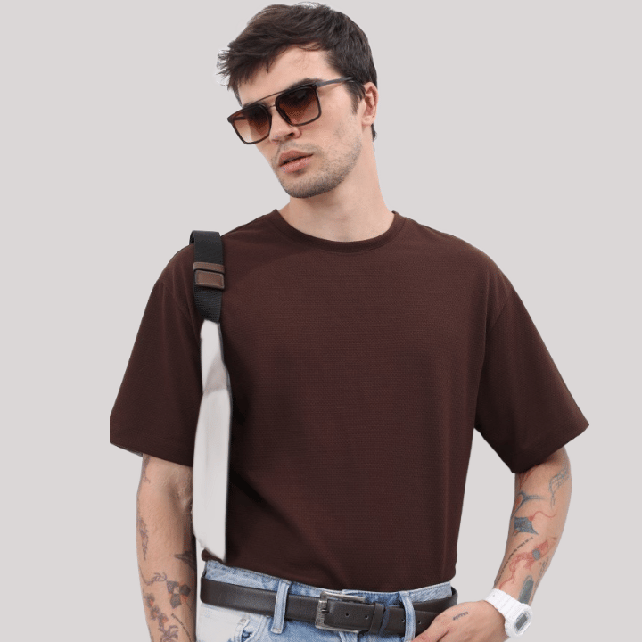     			PP Kurtis - Brown Cotton Oversized Fit Men's T-Shirt ( Pack of 1 )