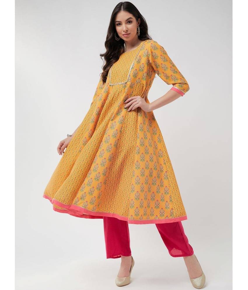     			Pannkh - Yellow Polyester Women's Flared Kurti ( Pack of 1 )