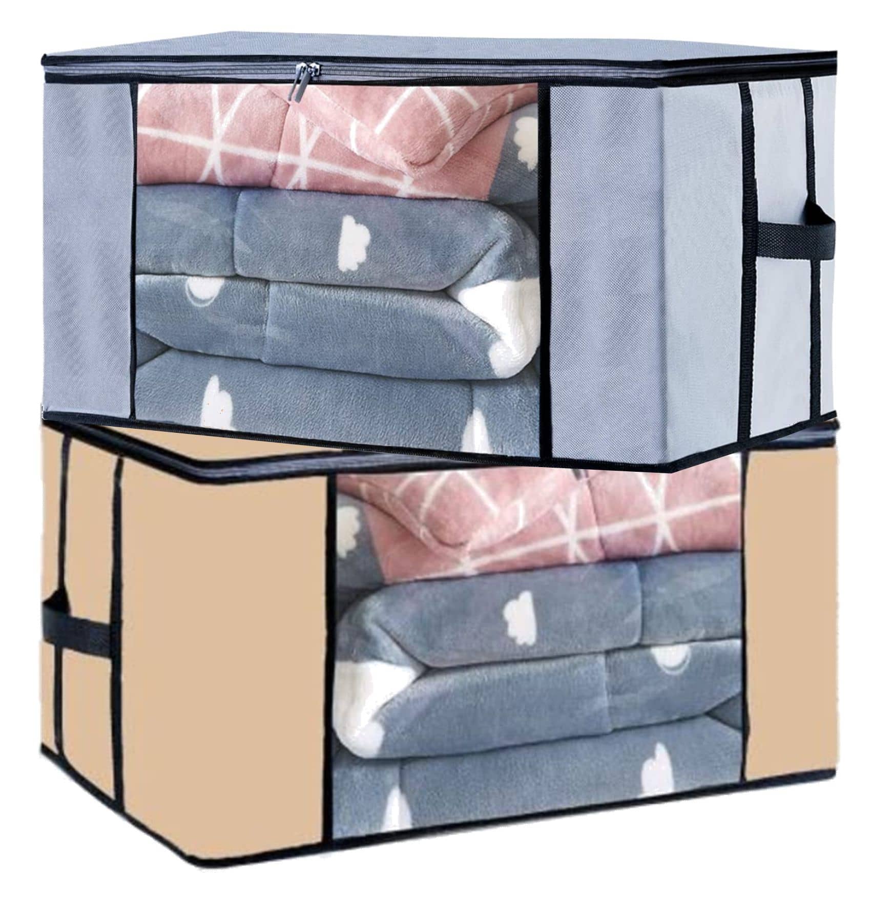 SH NASIMA - Home Storage Cloth Bags, Saree, Suits, Blouse, Blanket Organiser for Underbed, Almirah (Pack of 2)
