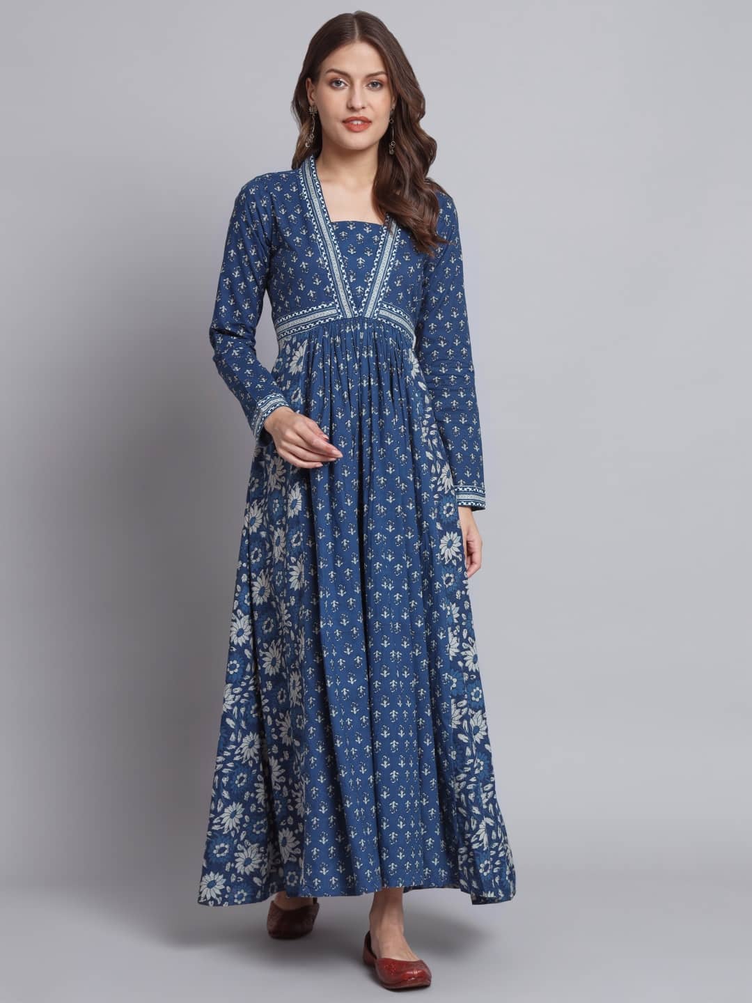 Vbuyz Women Cotton Printed Ethnic Dress ( Indigo )