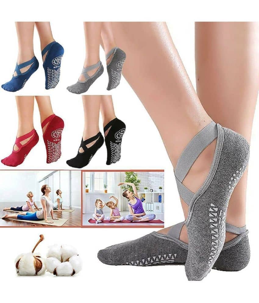 Yoga Socks Non Slip Skid Socks with Grips Pilates Ballet Barret Socks for Women Sport Fitness Half Toe Ankle Grip Ideal for Pilates, Pure Barre, Ballet, Dance, Barefoot Workout - Sports and Fitness Equipment | Buy online on ZillyBuy