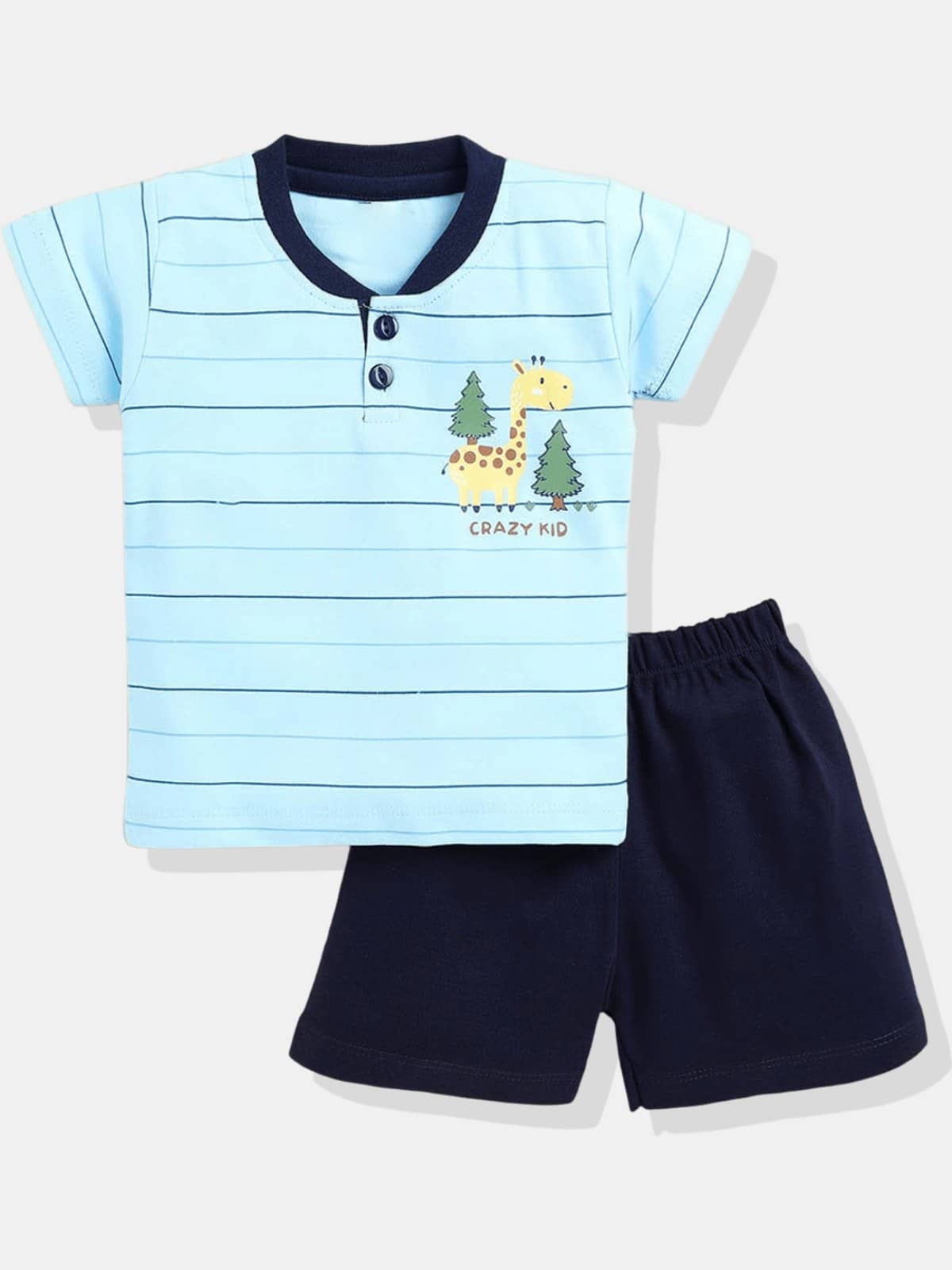 mustmom Pack of 1 Unisex for Baby Cotton Blend T-Shirt & Shorts ( Blue )