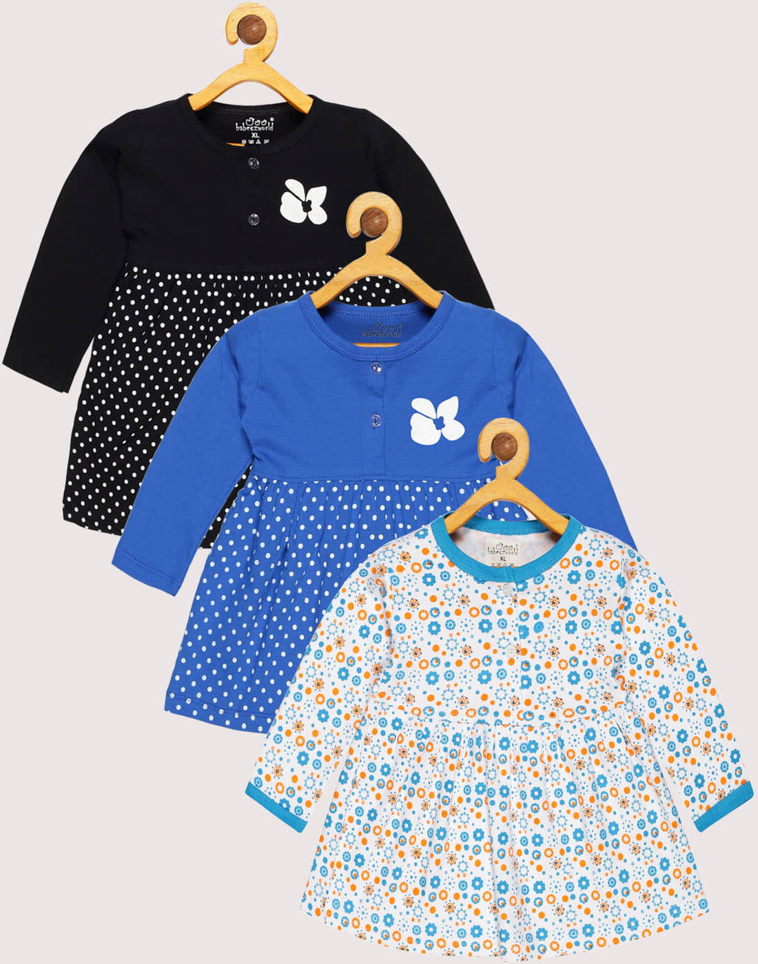 Babeezworld Pack of 3 Baby Girls Cotton Frock ( Multi )