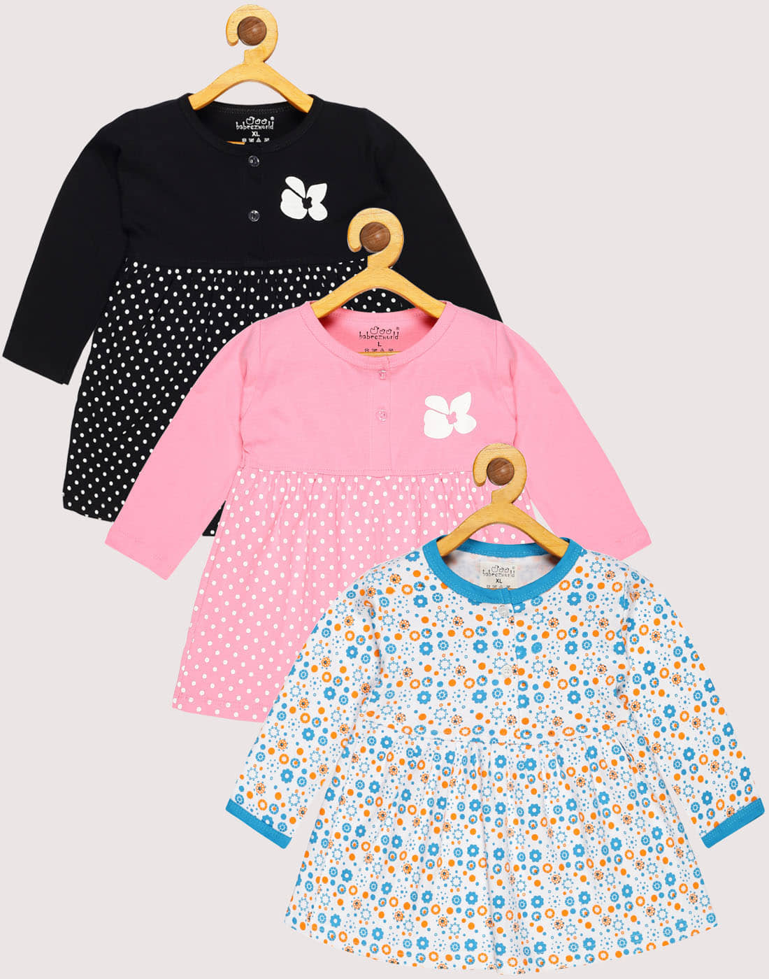 Babeezworld Pack of 3 Baby Girls Cotton Frock ( Multi )