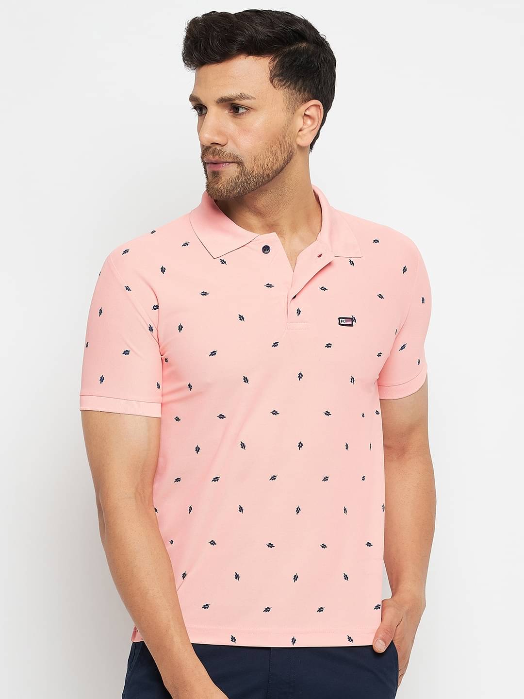 First Krush Pack of 1 Cotton Regular Fit Printed Half Sleeves Men's Polo T Shirt ( Peach ) First Krush Pack of 1 Cotton Regular Fit Printed Half Sleeves Men's Polo T Shirt ( Peach )