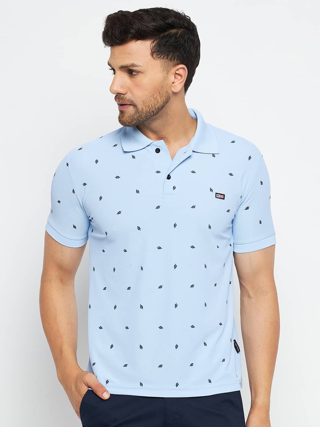First Krush Pack of 1 Cotton Regular Fit Printed Half Sleeves Men's Polo T Shirt ( Sky Blue )