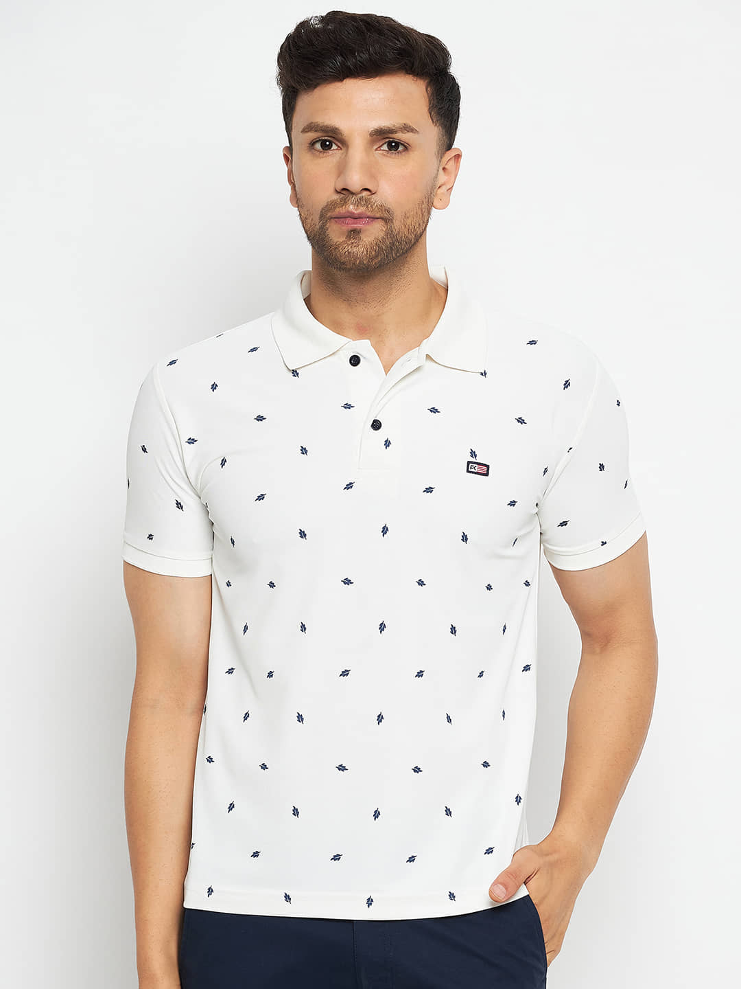 First Krush Pack of 1 Cotton Regular Fit Printed Half Sleeves Men's Polo T Shirt ( White )