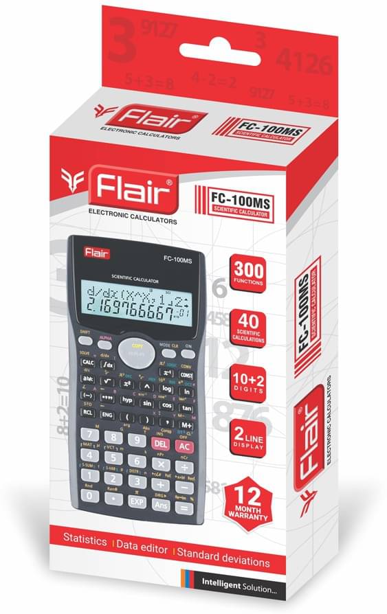     			Flair FC 100MS Scientific Calculator WITH 300 FUNCTIONS Dual Power 14 Digit Multicolor Plastic Body