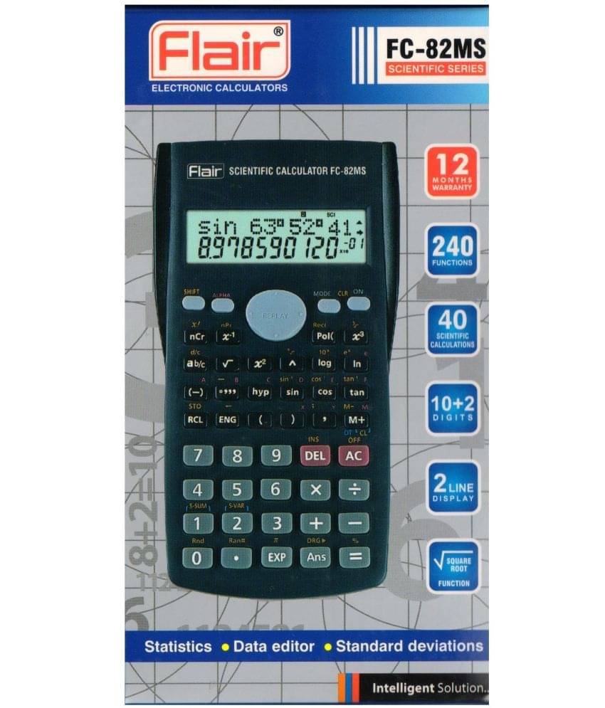 Flair FC-82MS Scientific Calculator Battery 12 Digit Black Color Plastic Body Flair FC-82MS Scientific Calculator Battery 12 Digit Black Color Plastic Body