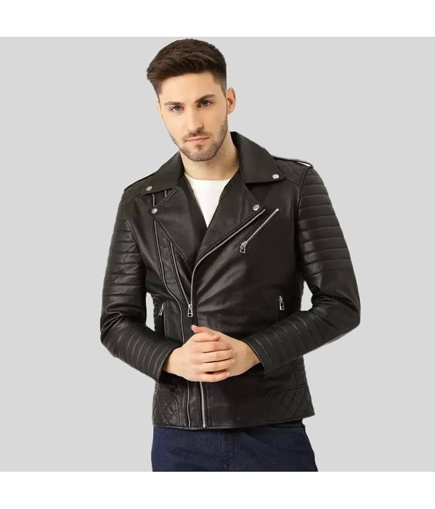 GARMADIAN - Black PU Leather Slim Fit Men's Biker Jacket ( Pack of 1 )