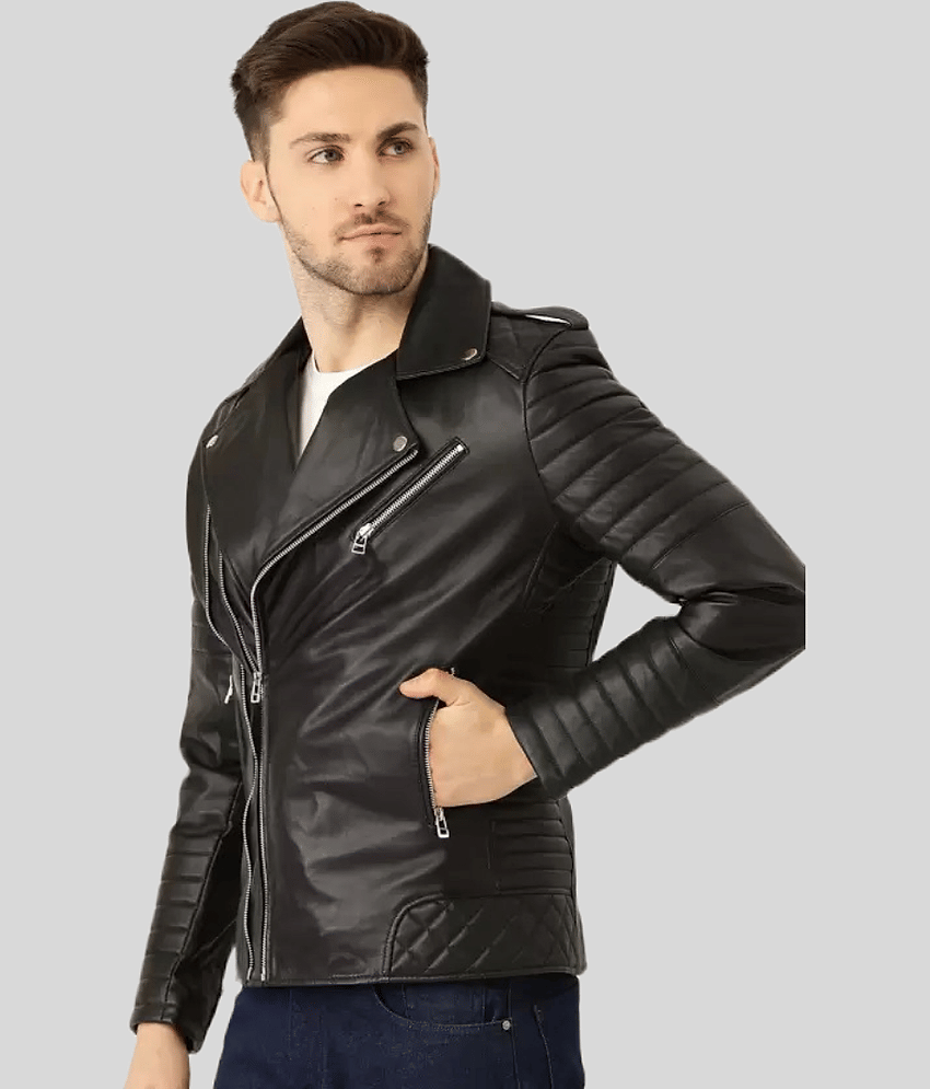 GARMADIAN - Black PU Leather Slim Fit Men's Biker Jacket ( Pack of 1 )
