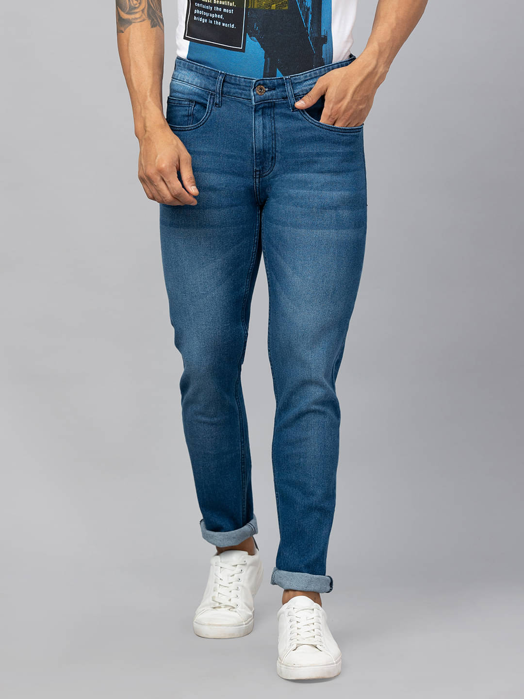 Globus - Blue Cotton Slim Fit Men's Jeans ( Pack of 1 ) Globus - Blue Cotton Slim Fit Men's Jeans ( Pack of 1 )