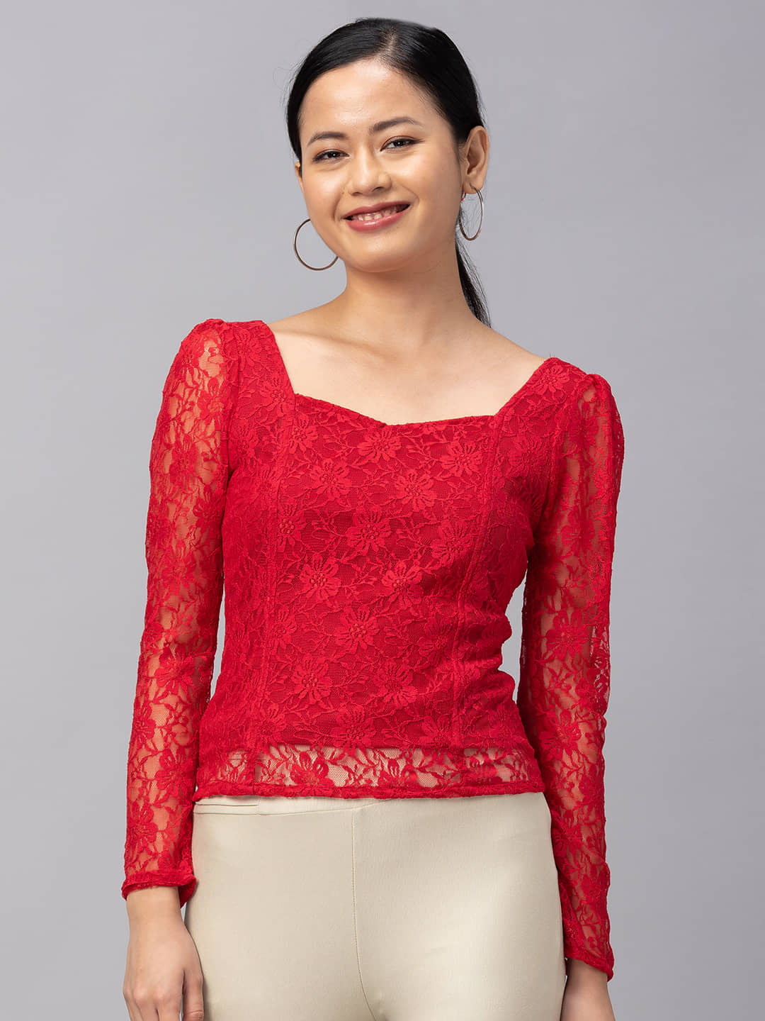 Globus - Red Net Women's Regular Top ( Pack of 1 )