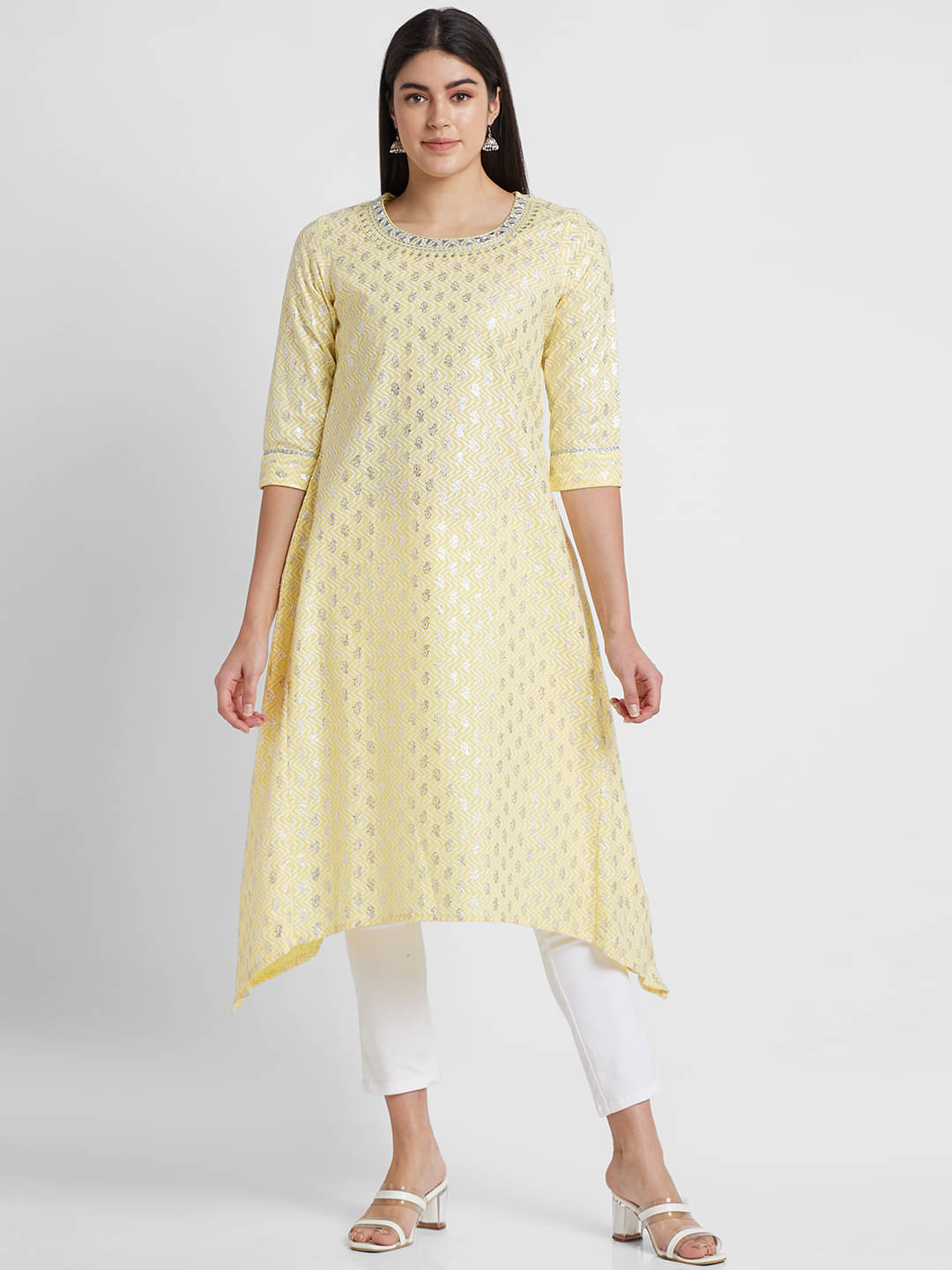 Globus - Yellow Cotton Women's A-line Kurti ( Pack of 1 ) Globus - Yellow Cotton Women's A-line Kurti ( Pack of 1 )