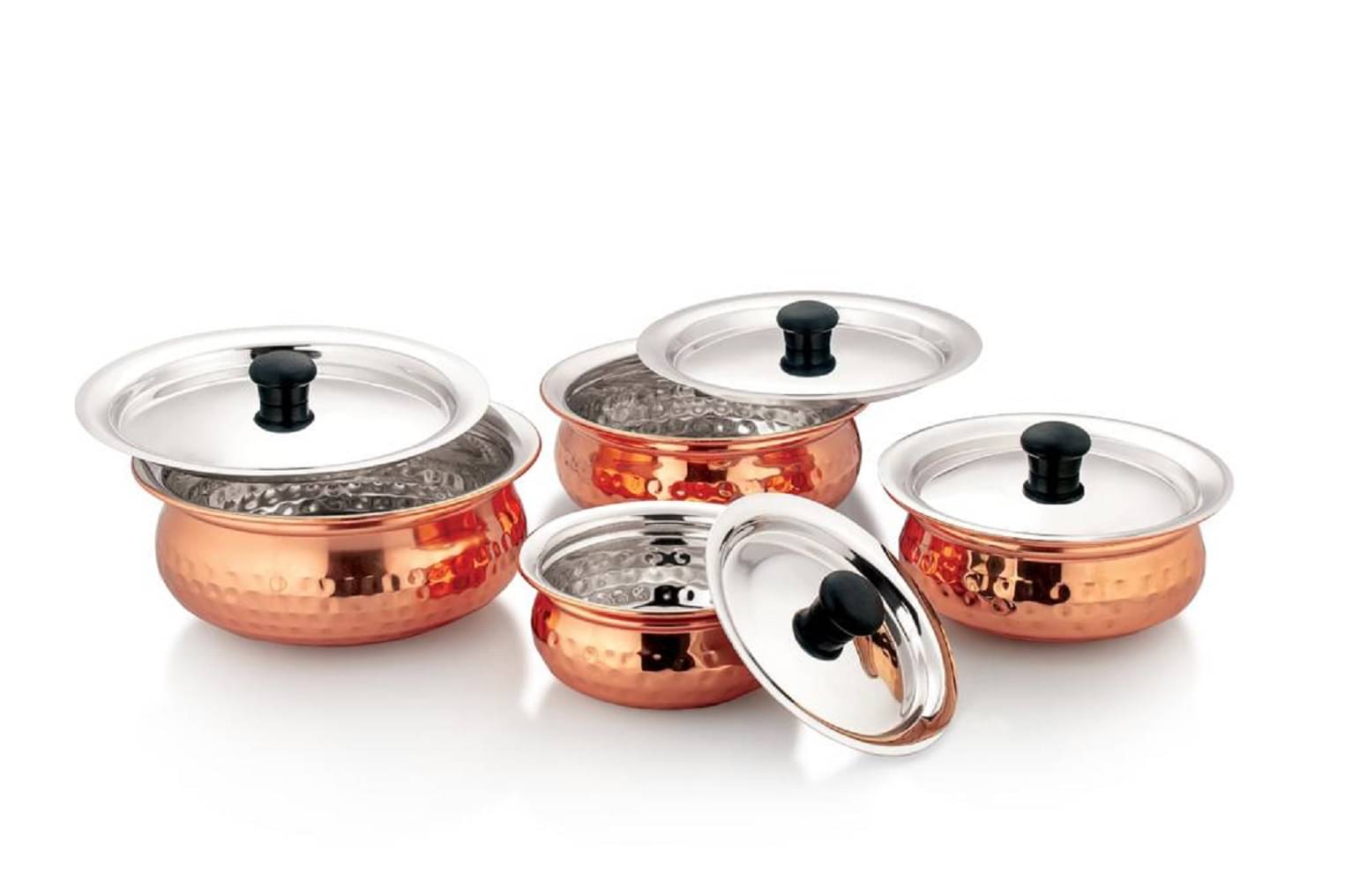     			Dynore - Copper Hammered Handi Silver Serving Handi ( Set of 4 )