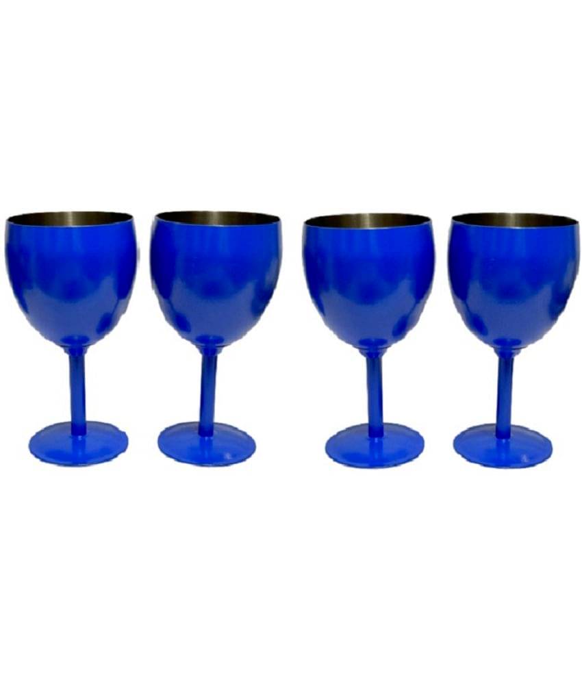 Dynore - Wine Glass Set Blue Steel Glasses Set 250 ml ( Pack of 4 ) Dynore - Wine Glass Set Blue Steel Glasses Set 250 ml ( Pack of 4 )