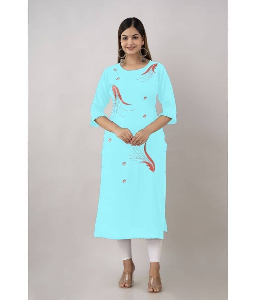 Kapadia - Turquoise Rayon Women's Straight Kurti ( Pack of 1 ) - Kurtis, Tunics | Buy online on ZillyBuy