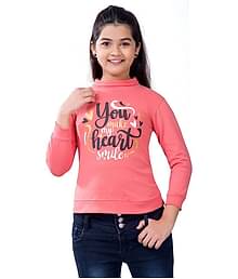 Little Funky Single Girls Cotton Blend Pullover ( Coral )
