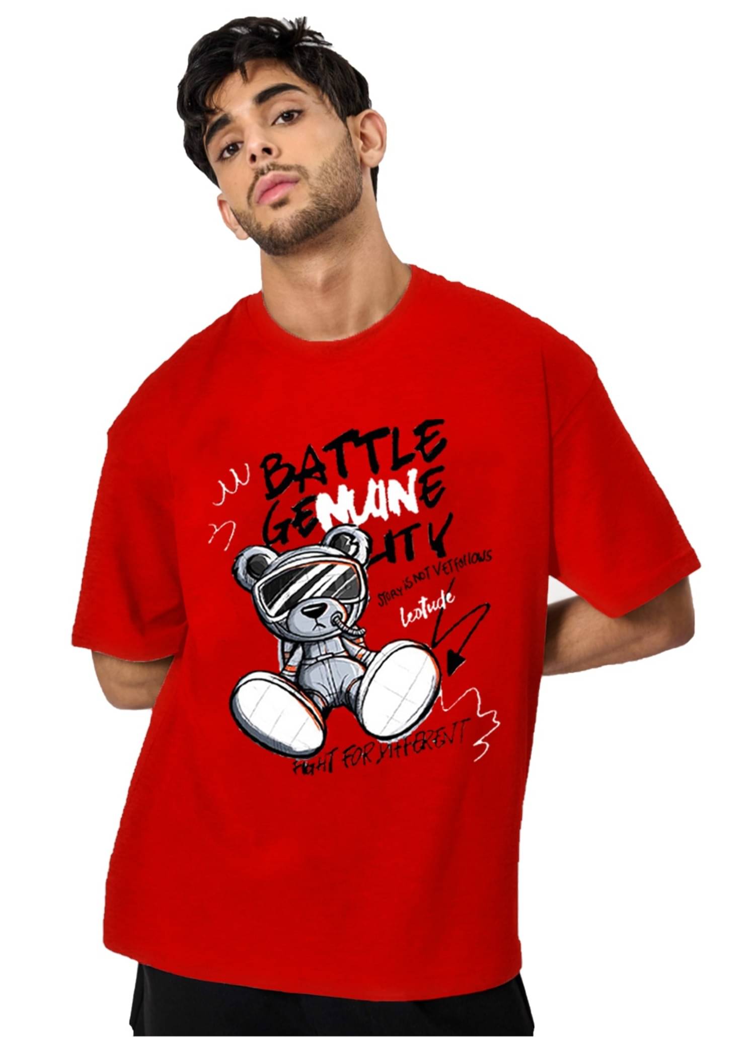 Leotude Pack of 1 Cotton Blend Oversized Fit Men's T-Shirt ( Red ) Leotude Pack of 1 Cotton Blend Oversized Fit Men's T-Shirt ( Red )