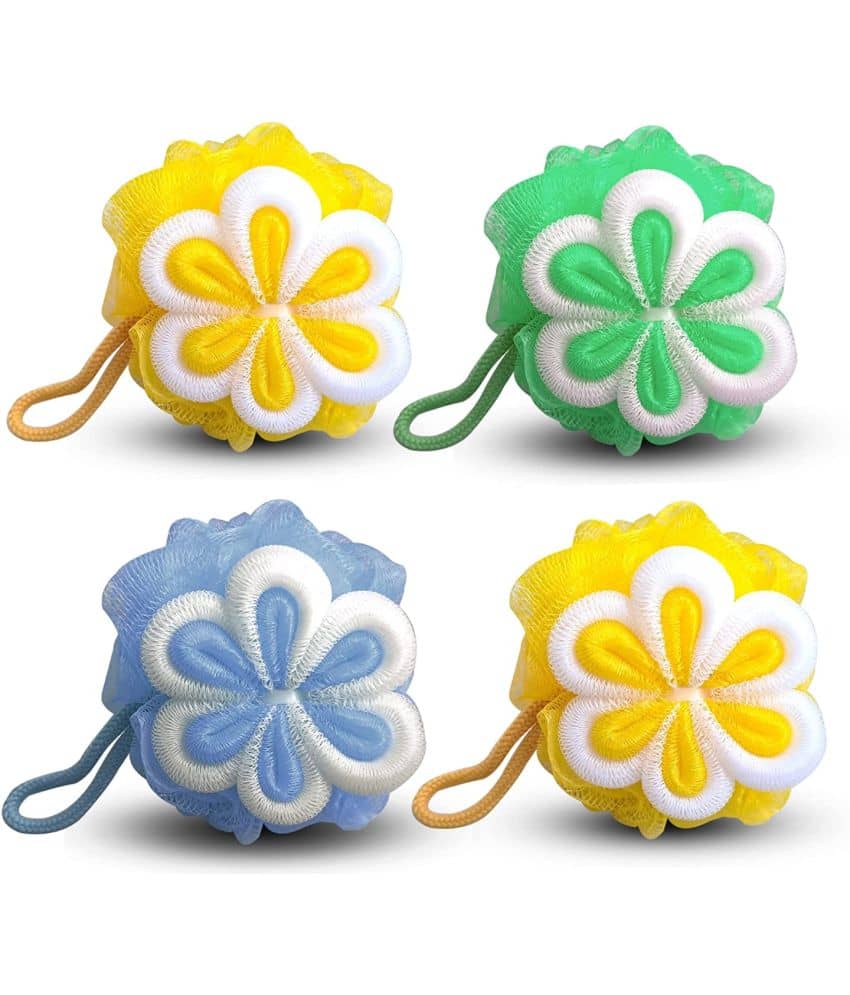 Majestique 4Pcs Flower Bath Loofah Shower Puff Sponge, Body Scrubber for Women (Multicolor) - Body Care - Loofah and Other Tools | Buy online on ZillyBuy