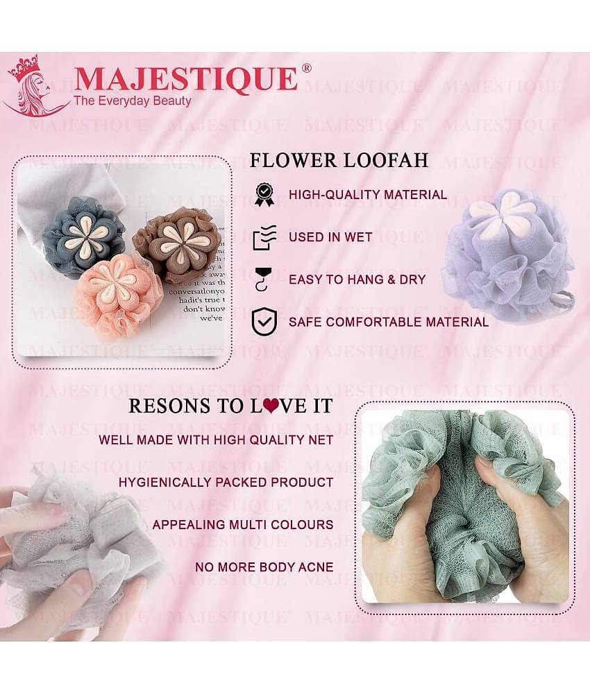 Majestique 4Pcs Flower Bath Loofah Shower Puff Sponge, Body Scrubber for Women (Multicolor)