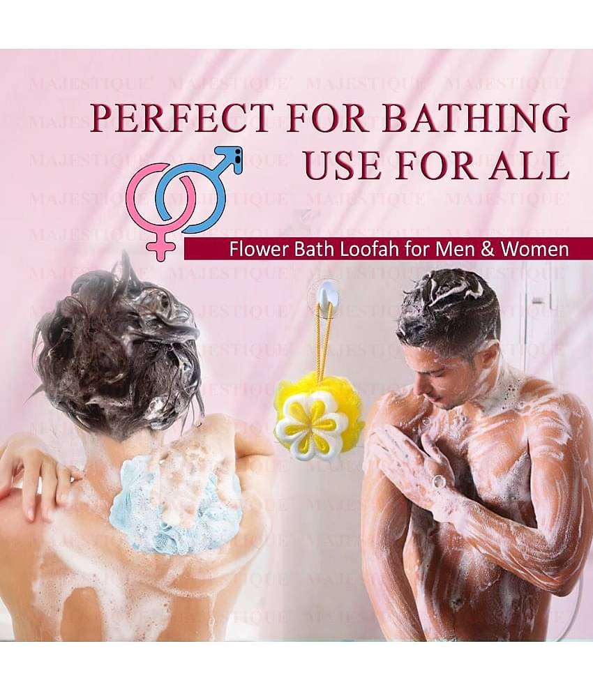 Majestique 4Pcs Flower Bath Loofah Shower Puff Sponge, Body Scrubber for Women (Multicolor)
