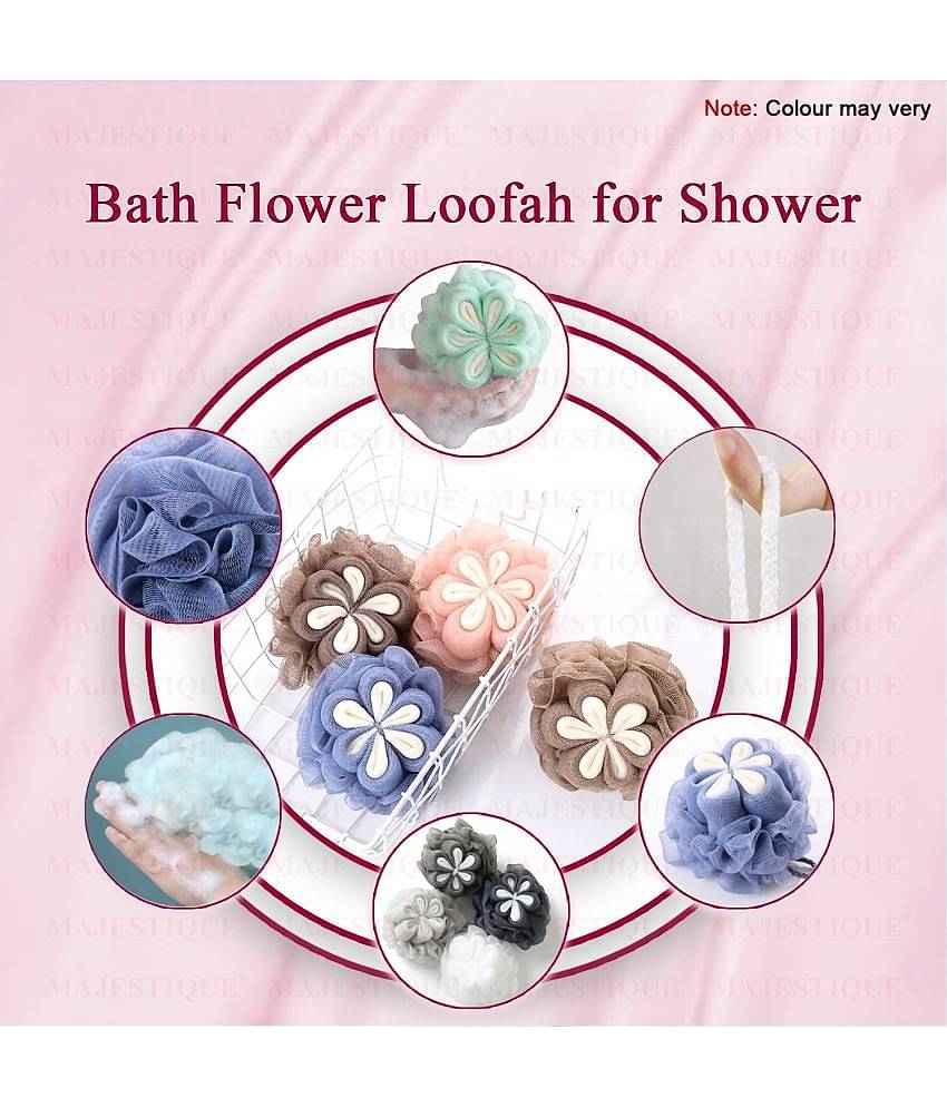 Majestique 4Pcs Flower Bath Loofah Shower Puff Sponge, Body Scrubber for Women (Multicolor)