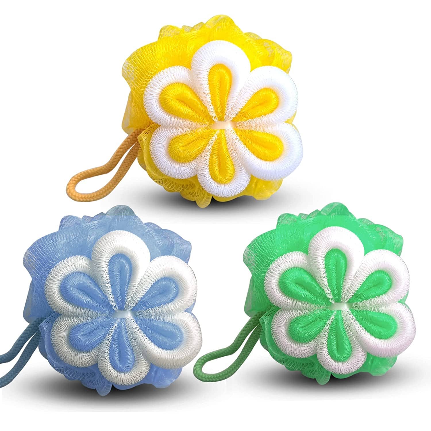 Majestique 3Pcs Flower Bath Loofah Shower Puff Sponge, Body Scrubber for Women (Multicolor) - Body Care - Loofah and Other Tools | Buy online on ZillyBuy