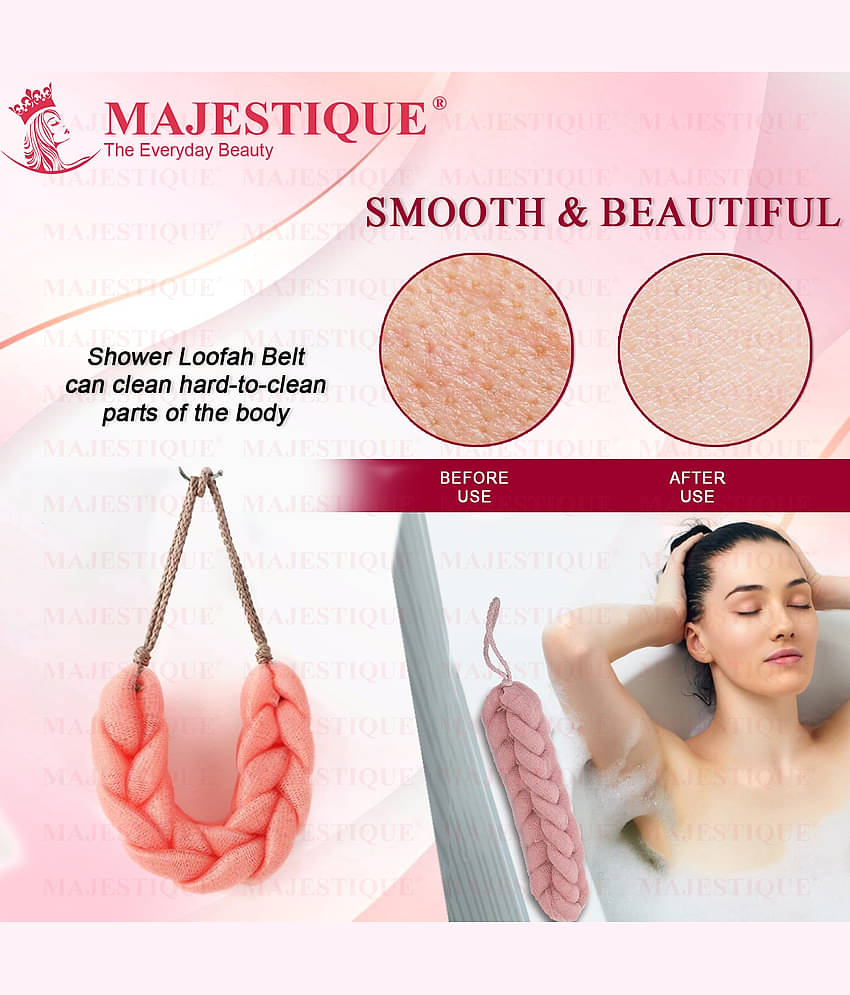 Majestique Mesh Bath Belt, Back Scrubber, Gentle Massaging Body Loofah - Pack Of 3 Color May Vary