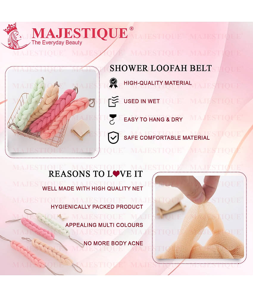 Majestique Mesh Bath Belt, Back Scrubber, Gentle Massaging Body Loofah - Pack Of 3 Color May Vary