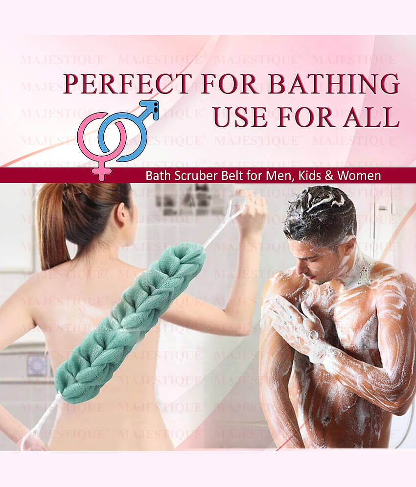 Majestique Mesh Bath Belt, Back Scrubber, Gentle Massaging Body Loofah - Pack Of 3 Color May Vary
