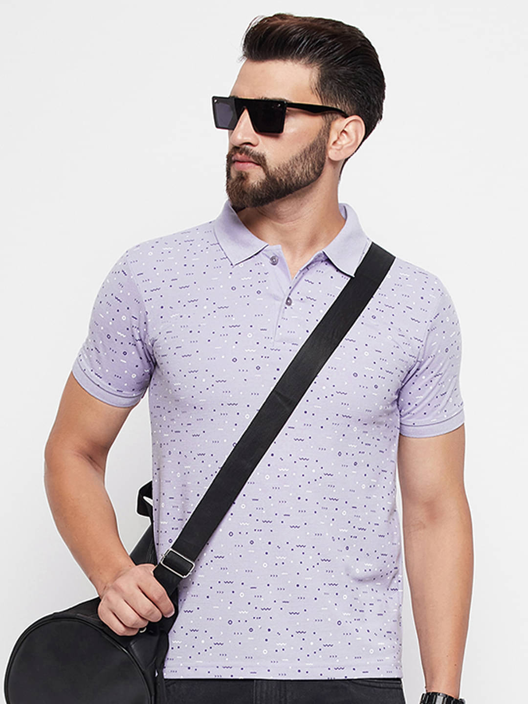     			MXN Pack of 1 Cotton Blend Regular Fit Printed Half Sleeves Men's Polo T Shirt ( Lavender )
