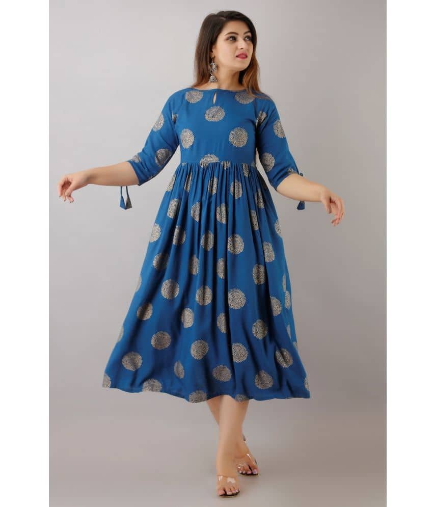 NeshamaKurti Women Rayon Printed Ethnic Dress ( Blue )