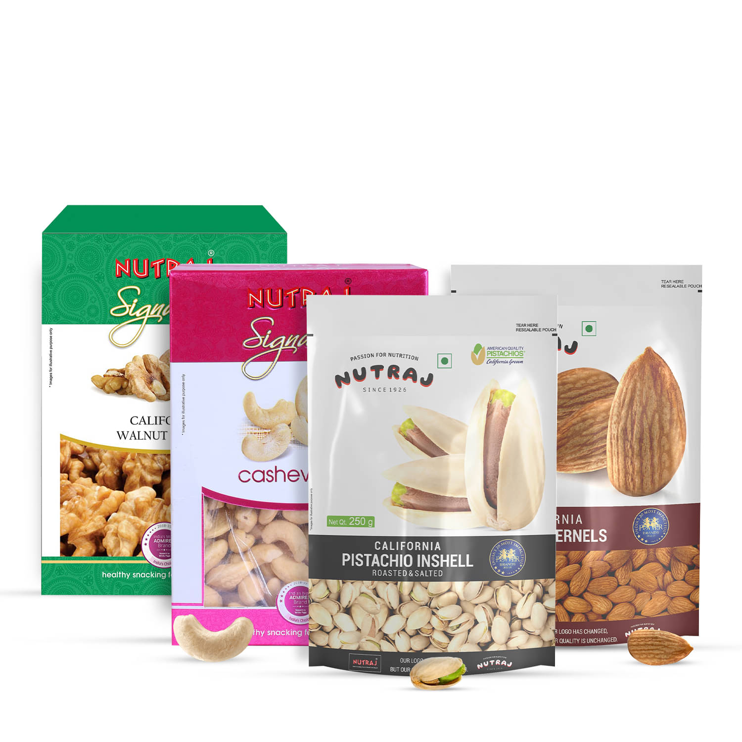 Nutraj Dry Fruit Combo Pack Daily Needs California Almond 250g, California Walnut Kernels 200g, California Roasted & Salted Pistachio 250g, Cashew Nuts 200g Nutraj Dry Fruit Combo Pack Daily Needs California Almond 250g, California Walnut Kernels 200g, California Roasted & Salted Pistachio 250g, Cashew Nuts 200g