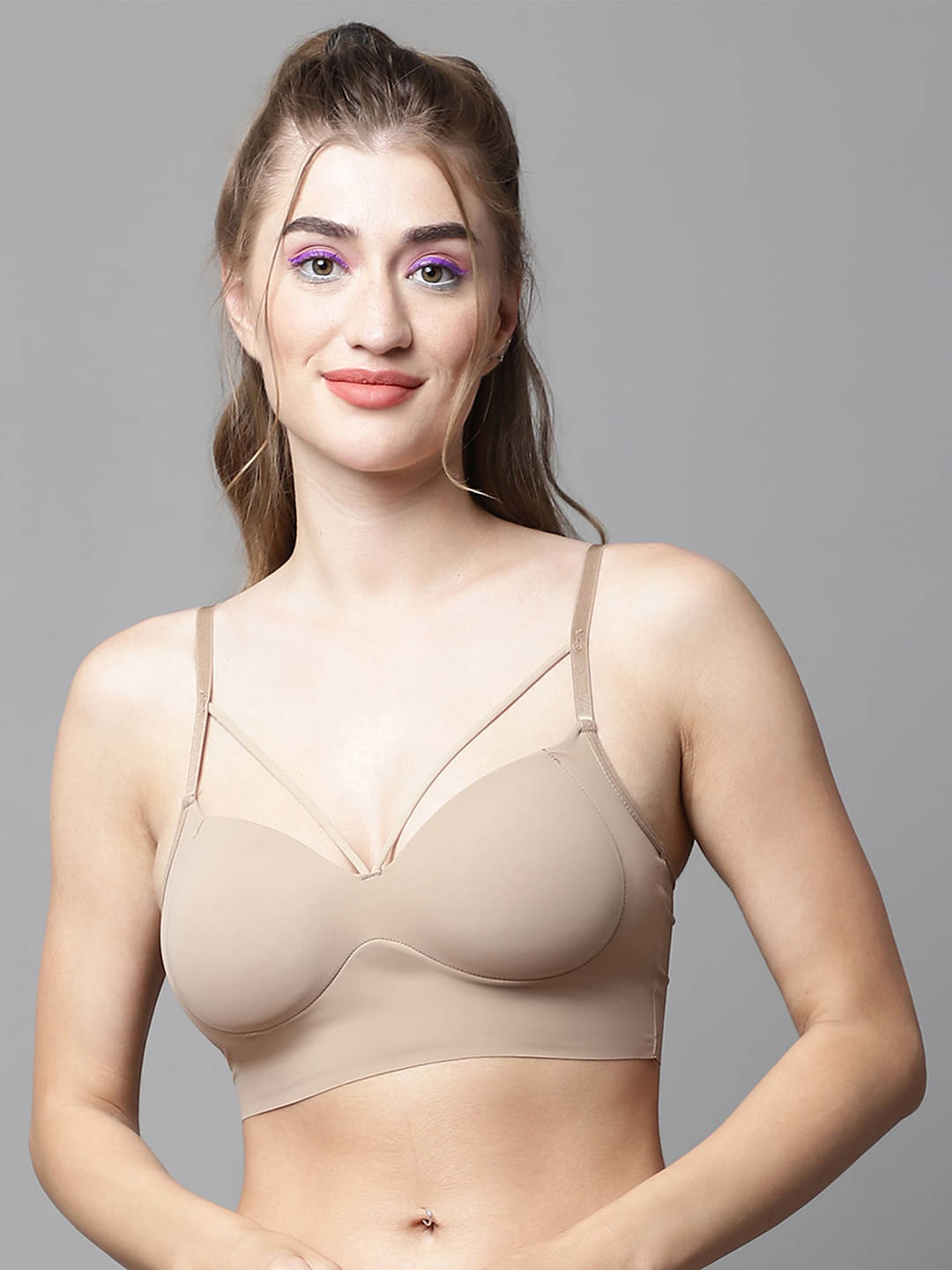 PrettyCat Polyester Lightly Padded Women's Balconette Bra ( Beige ) PrettyCat Polyester Lightly Padded Women's Balconette Bra ( Beige )