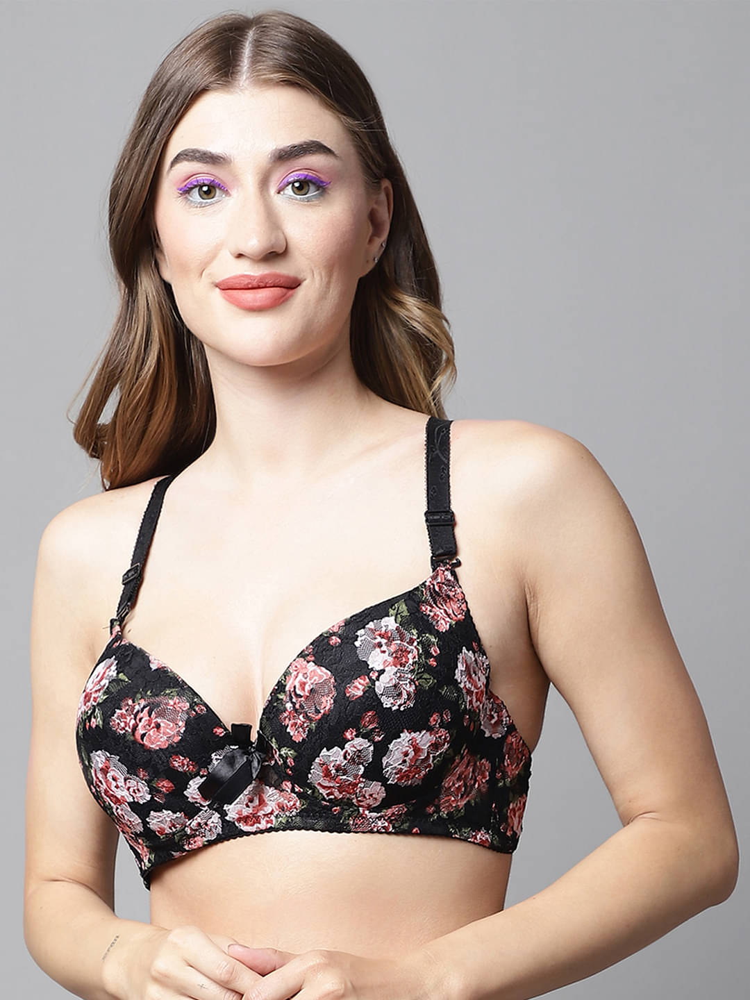     			PrettyCat Lace Lightly Padded Women's T-Shirt Bra ( Black )