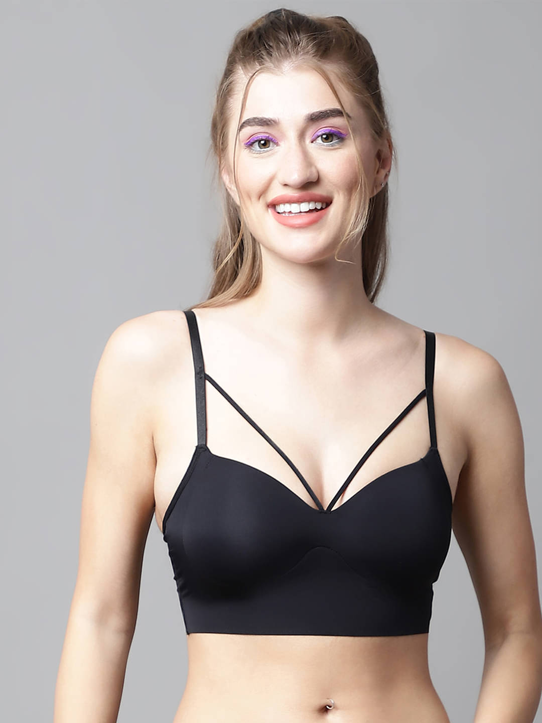 PrettyCat Polyester Lightly Padded Women's Balconette Bra ( Black ) PrettyCat Polyester Lightly Padded Women's Balconette Bra ( Black )