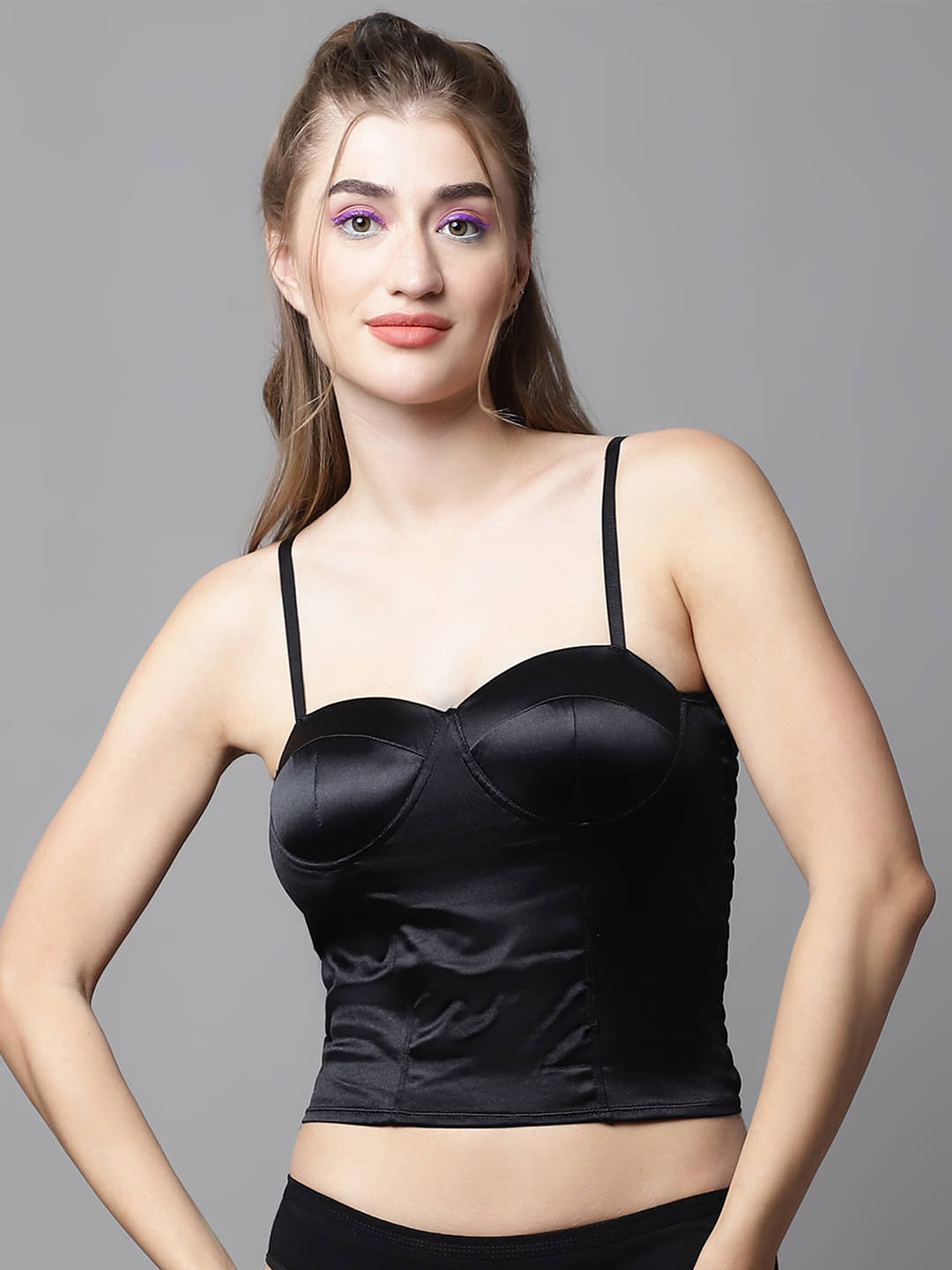 PrettyCat Satin Lightly Padded Women's Balconette Bra ( Black ) PrettyCat Satin Lightly Padded Women's Balconette Bra ( Black )