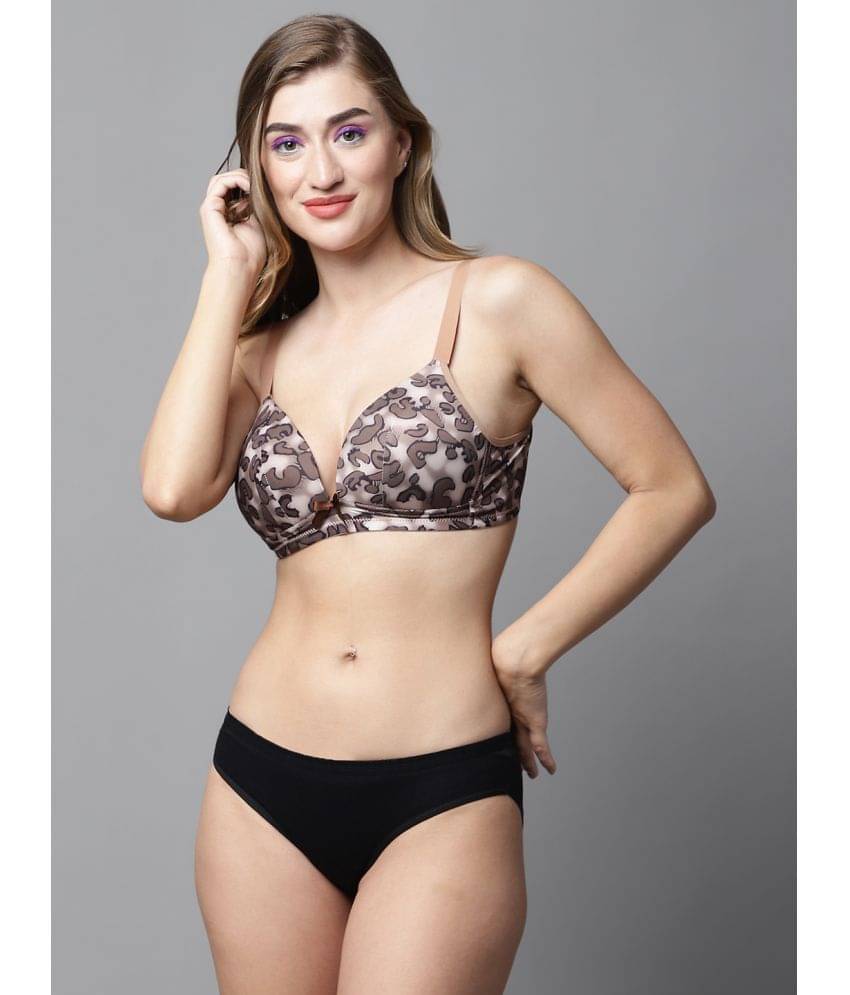 PrettyCat Polyester Women's Bra & Panty Set ( Brown ) PrettyCat Polyester Women's Bra & Panty Set ( Brown )