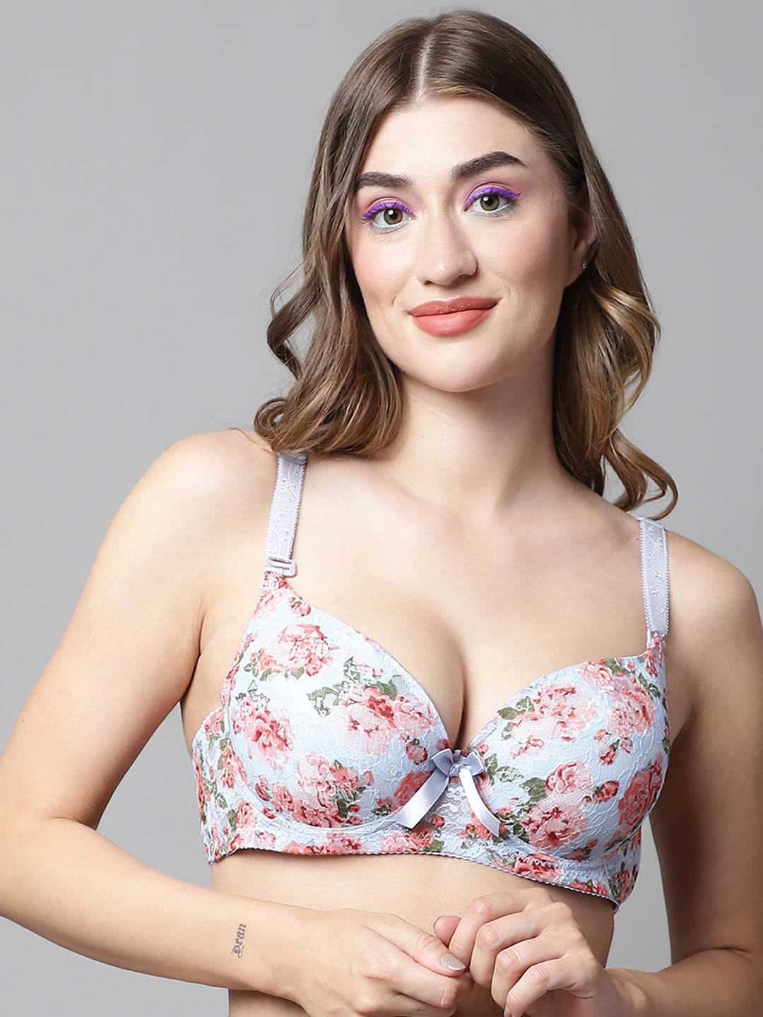     			PrettyCat Lace Lightly Padded Women's T-Shirt Bra ( Light Blue )