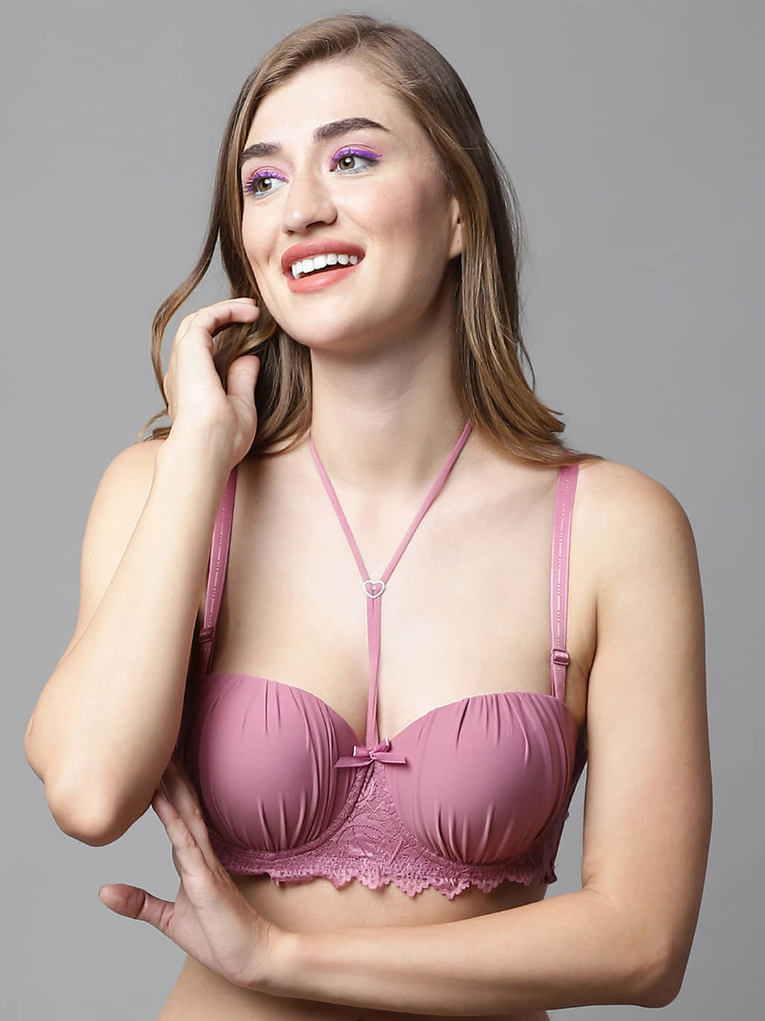 PrettyCat Polyester Heavily Padded Women's Balconette Bra ( Black )