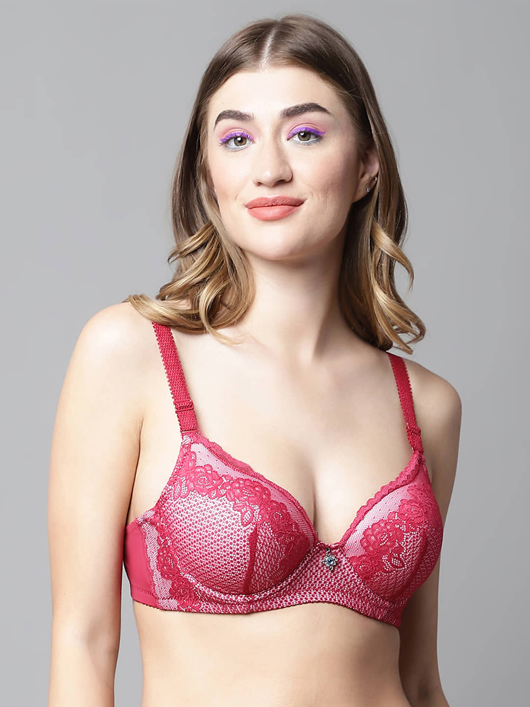 PrettyCat Lace Lightly Padded Women's T-Shirt Bra ( Blue )