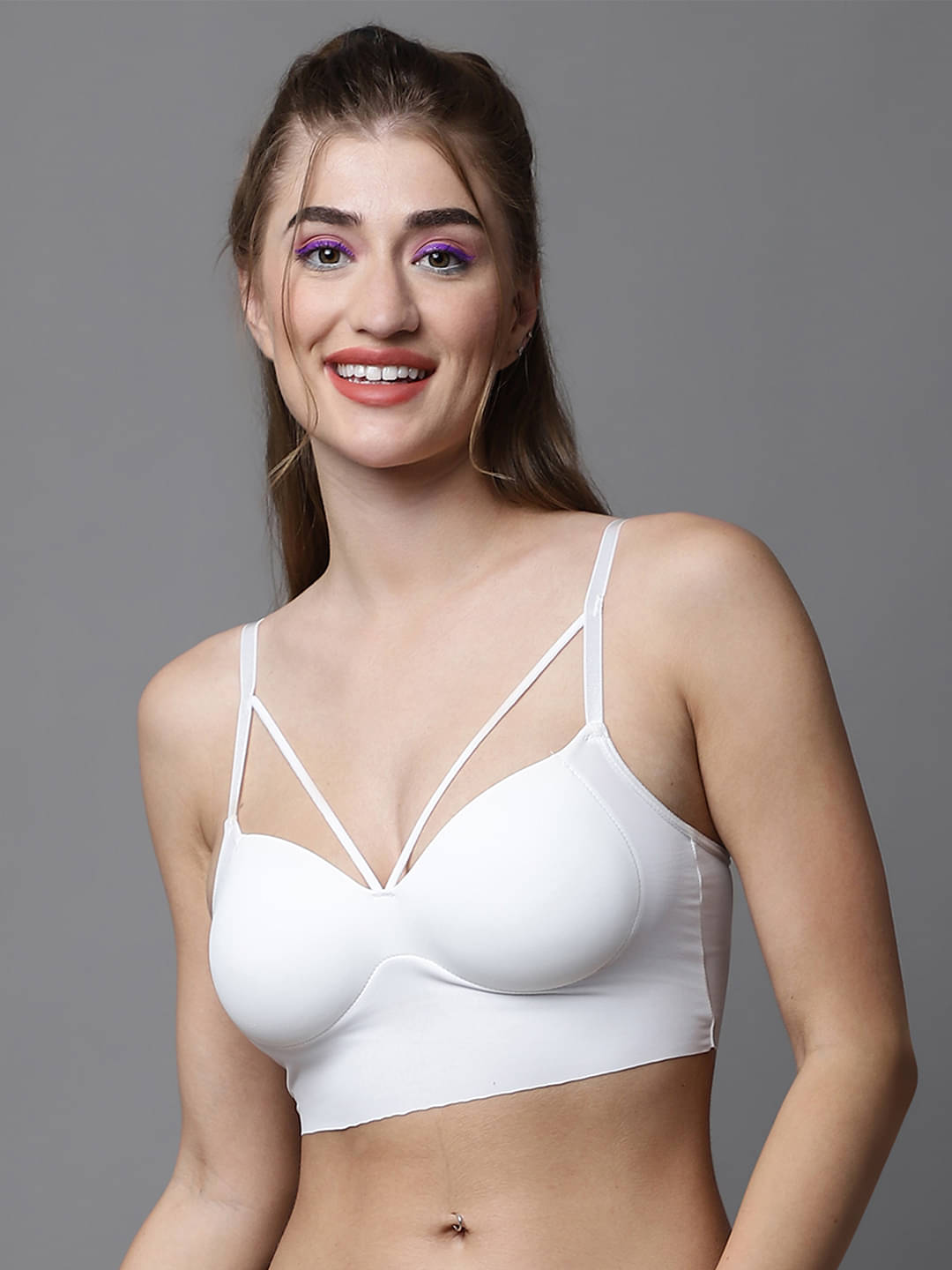     			PrettyCat Polyester Lightly Padded Women's Bralette Bra ( White )